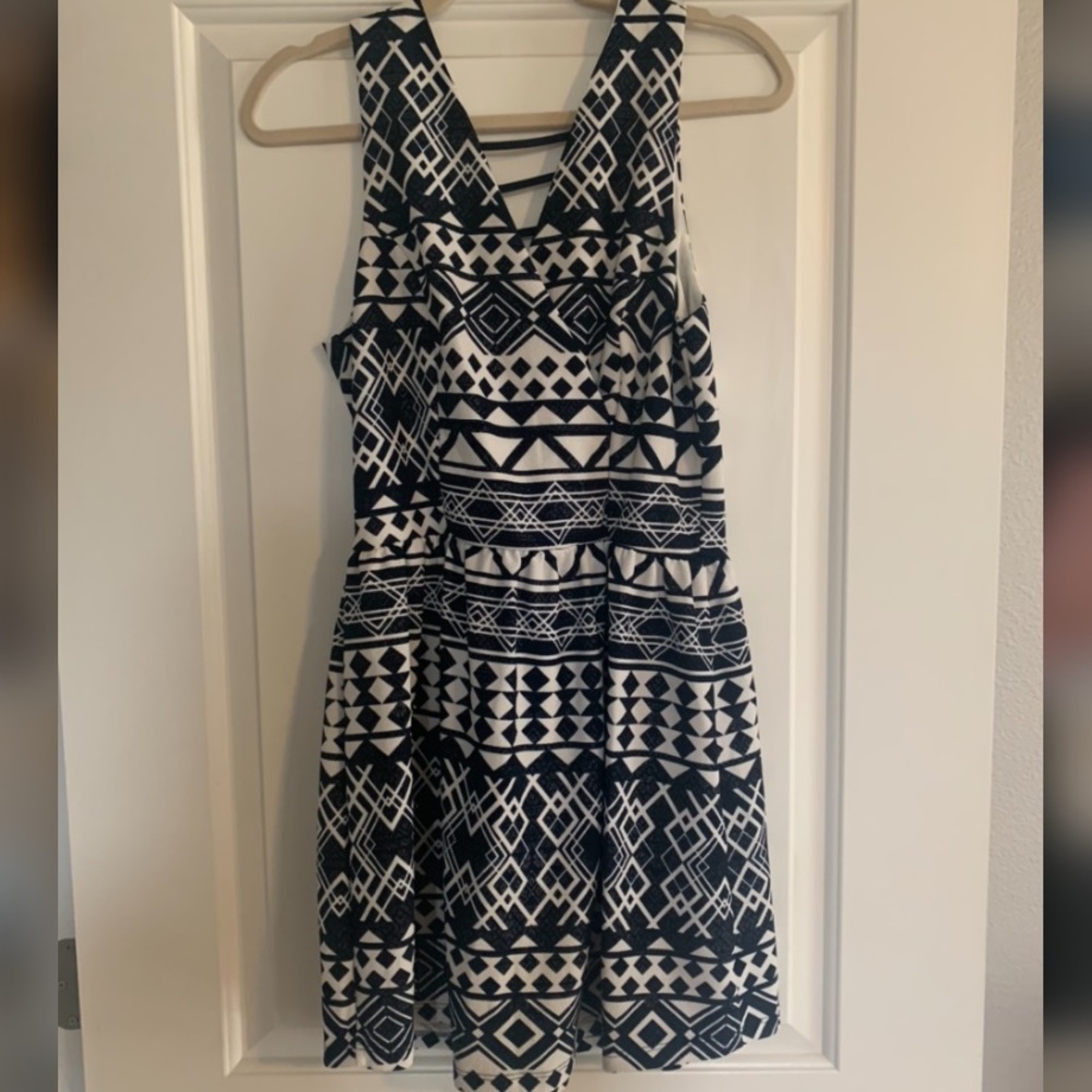 Navy blue and white tribal print dress.